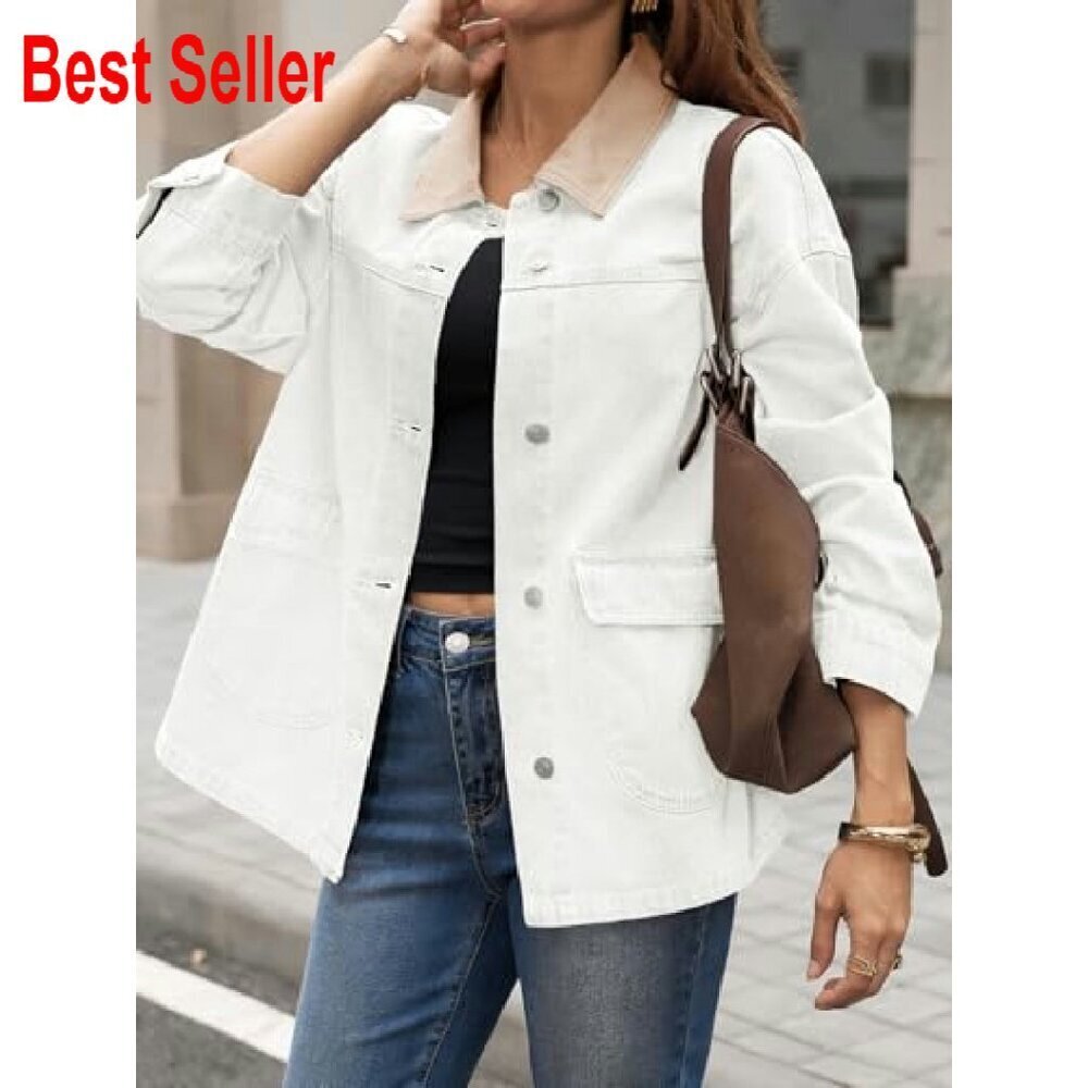 Oversized Denim Jacket Classic Y2K Streetwear Button Down Drop Shoulder - Picture 6 of 7